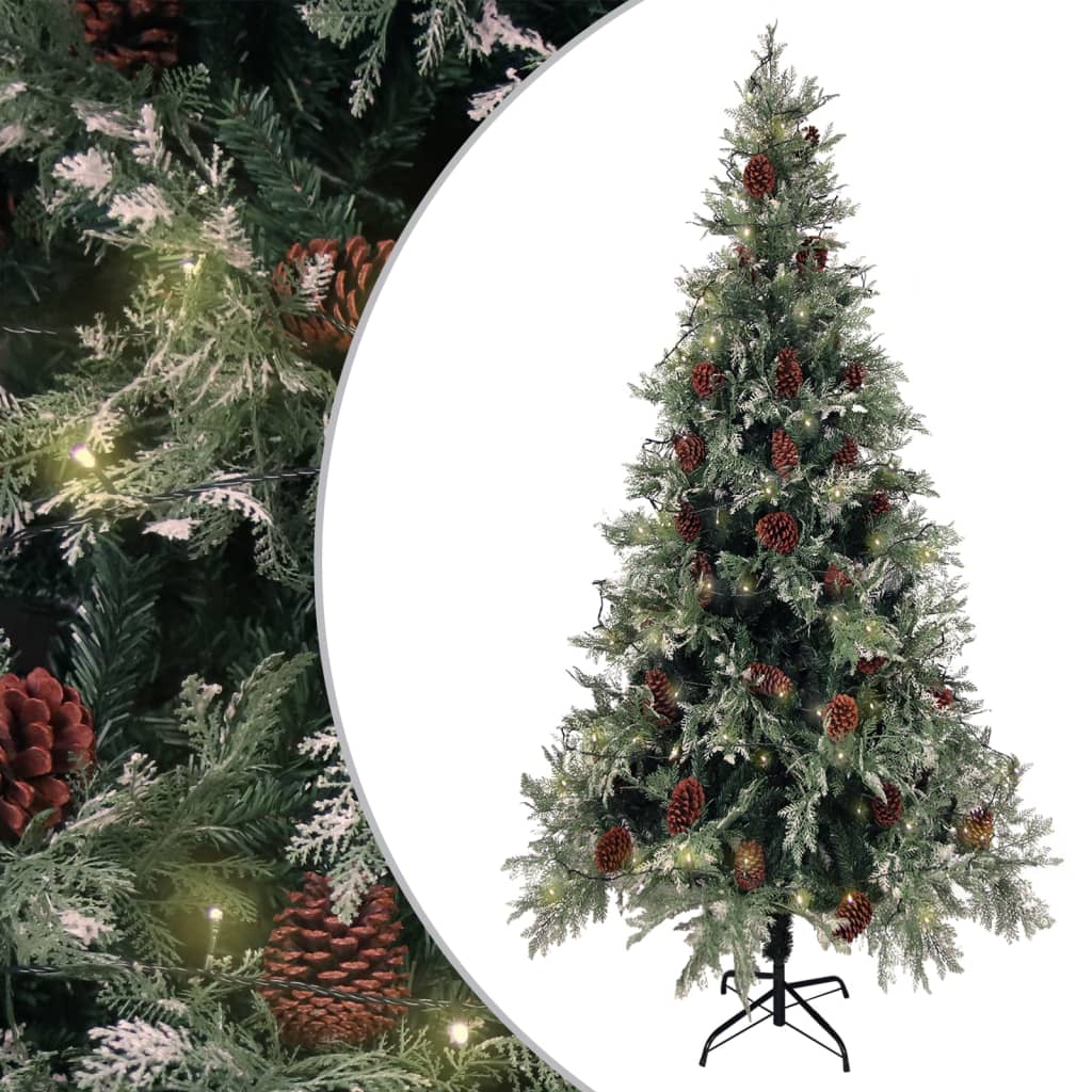 Sapin de Noël pré-éclairé pommes de pin vert blanc 225cm PVC PE - XIOS