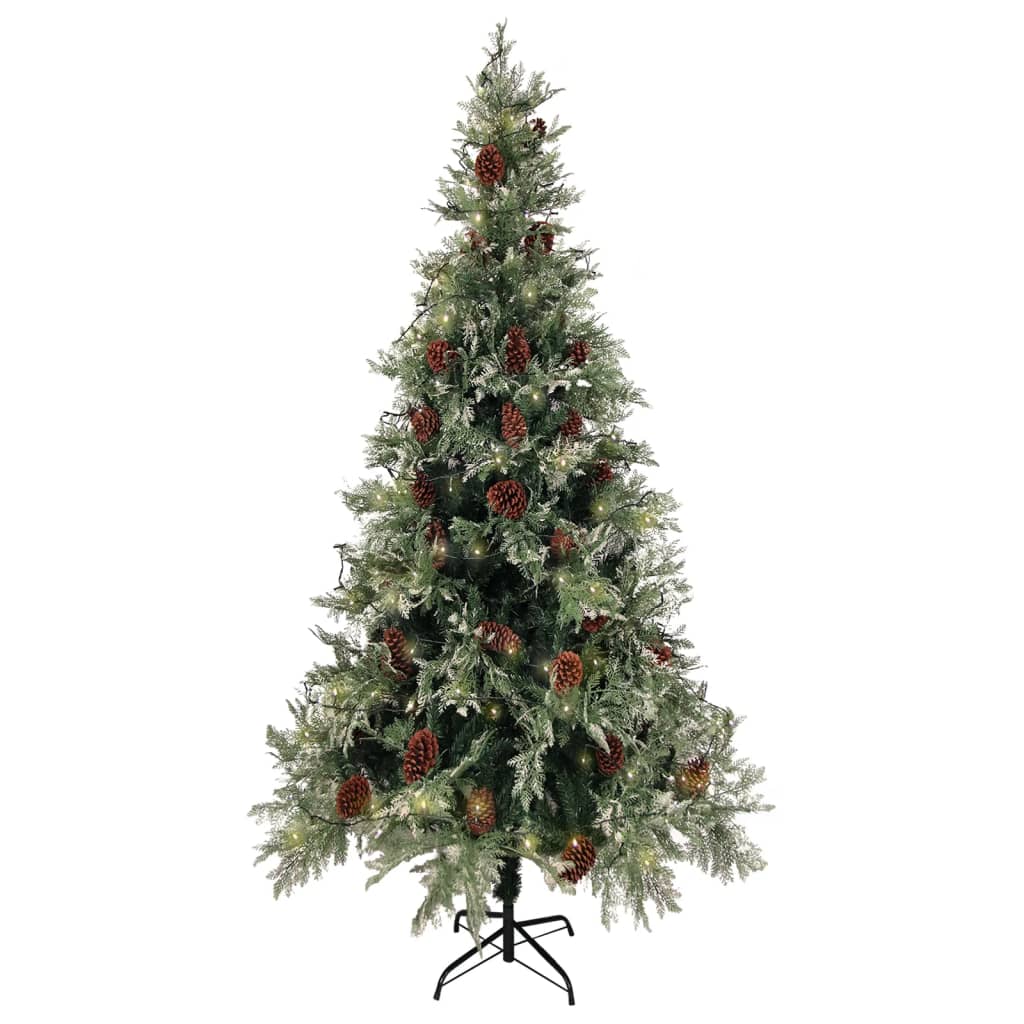 Sapin de Noël pré-éclairé pommes de pin vert blanc 225cm PVC PE - XIOS