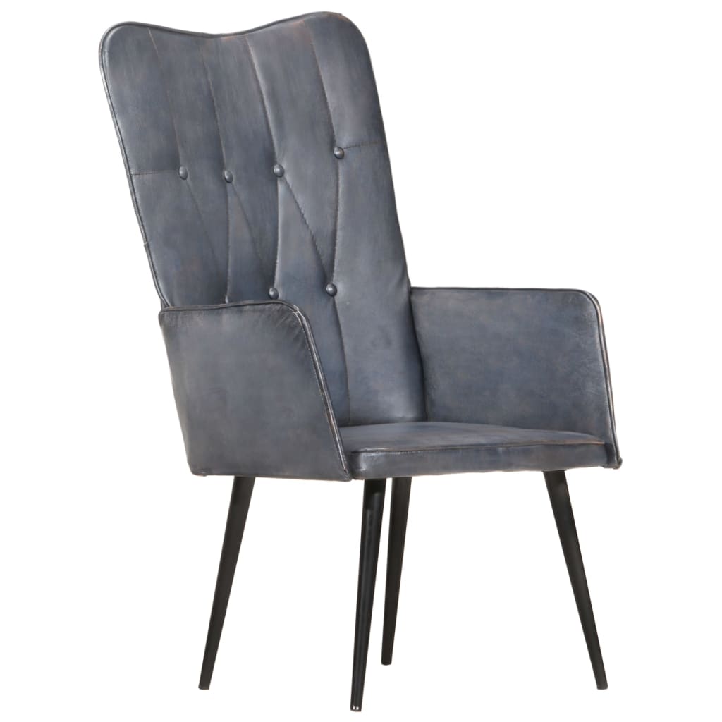 Chaise à oreilles Gris Cuir véritable - XIOS