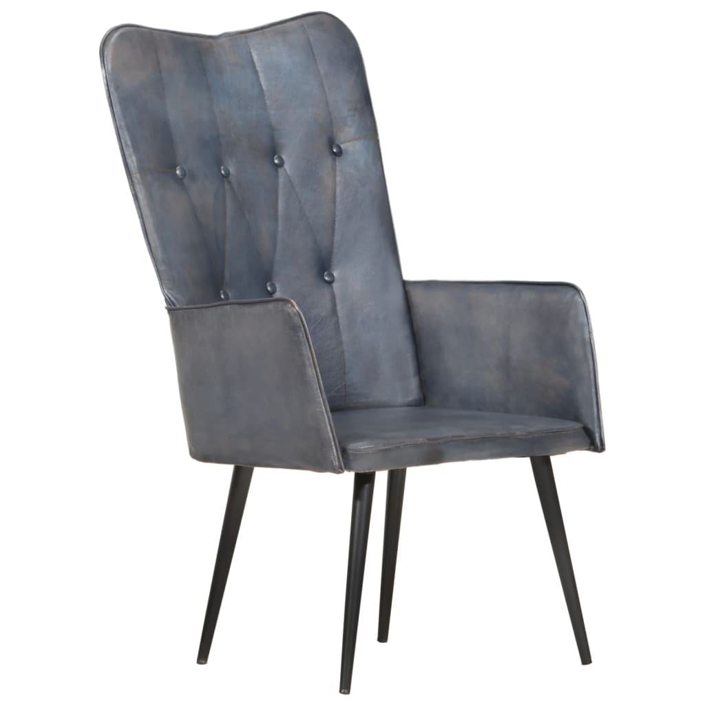 Chaise à oreilles Gris Cuir véritable - XIOS