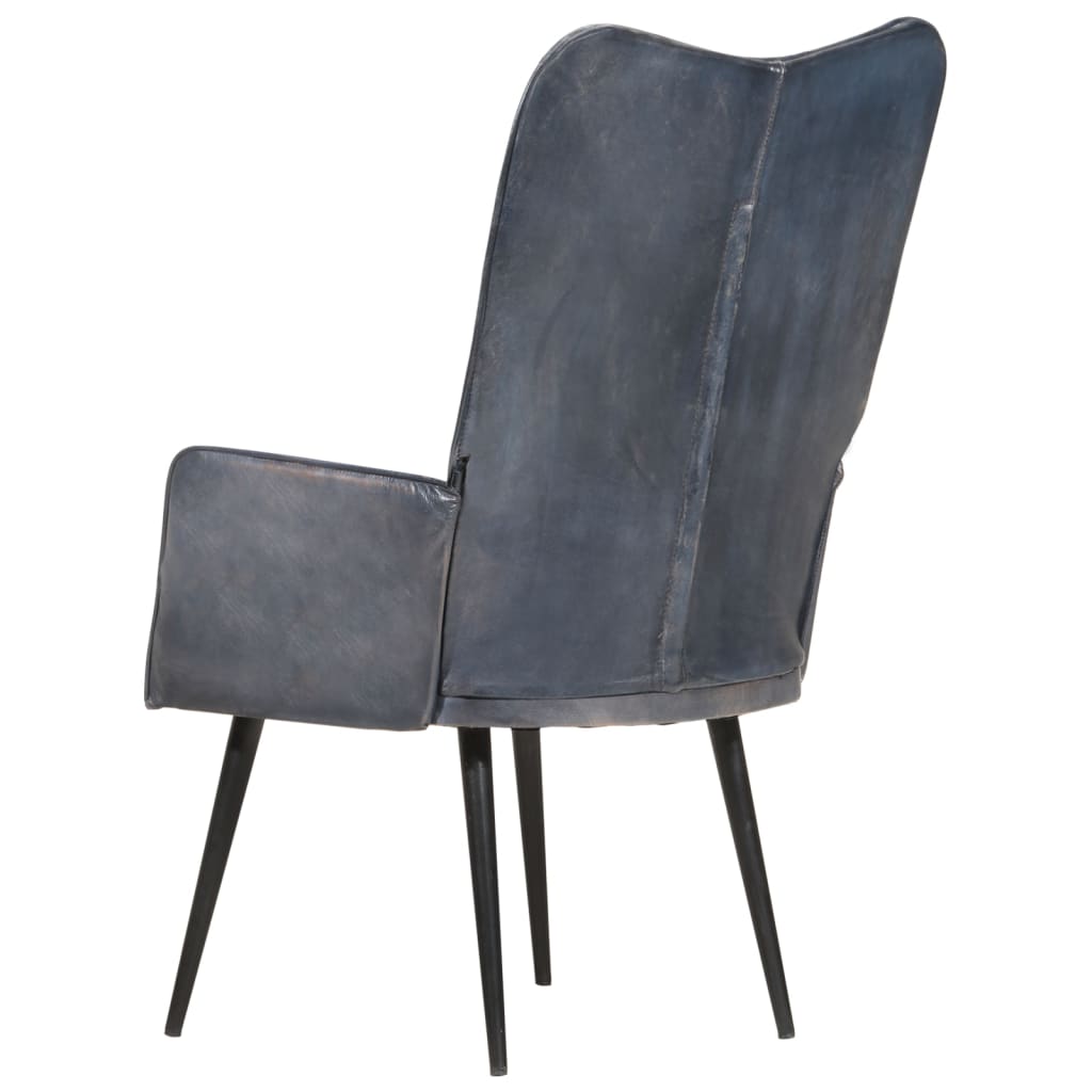 Chaise à oreilles Gris Cuir véritable - XIOS