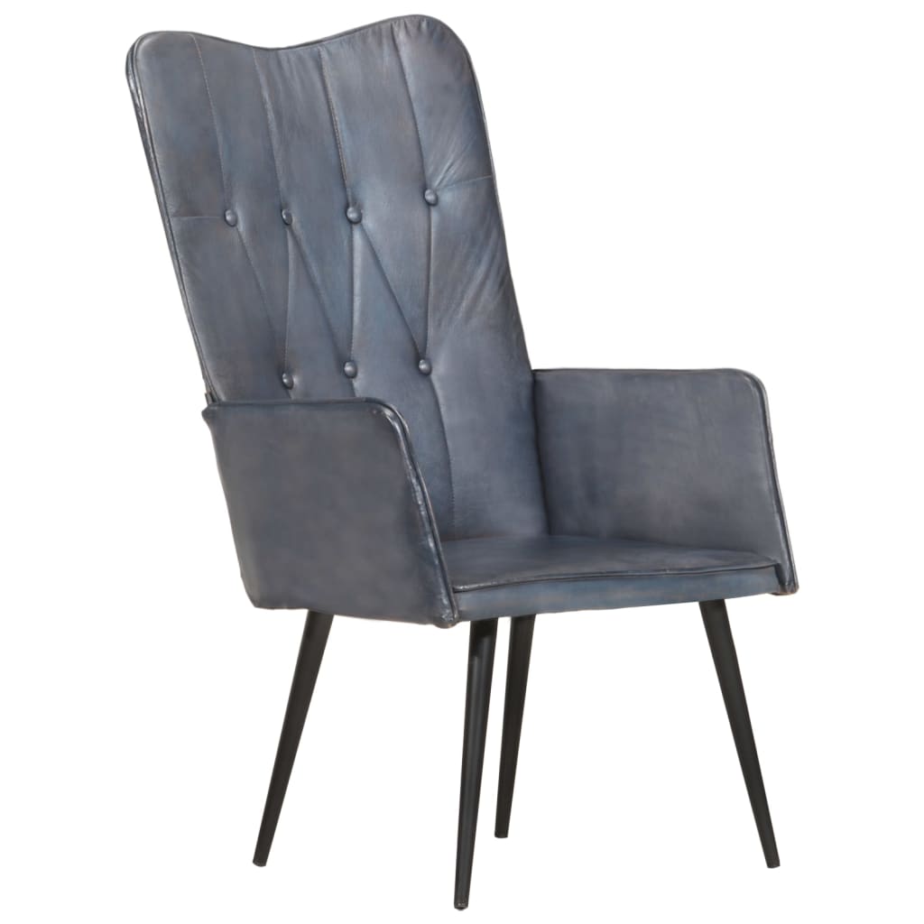 Chaise à oreilles Gris Cuir véritable - XIOS