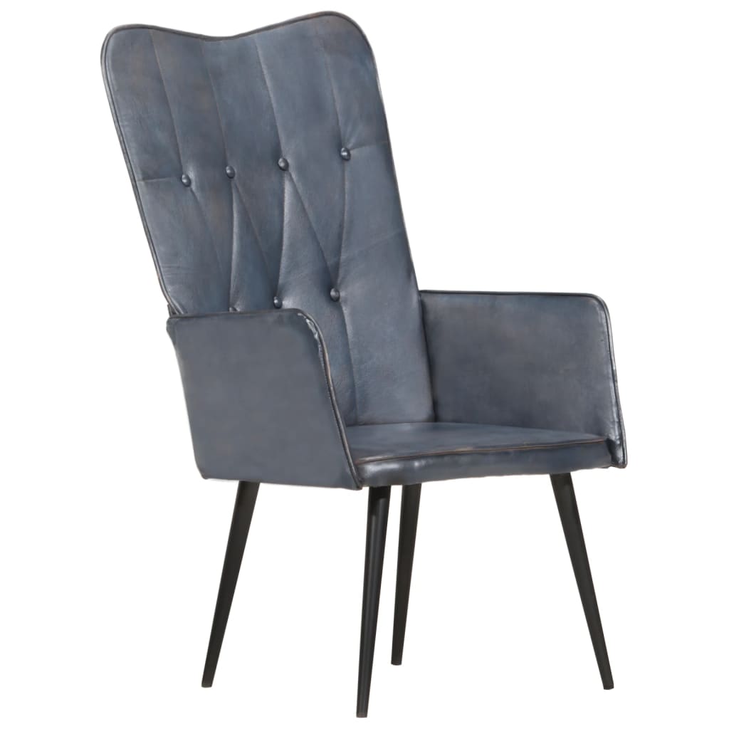 Chaise à oreilles Gris Cuir véritable - XIOS