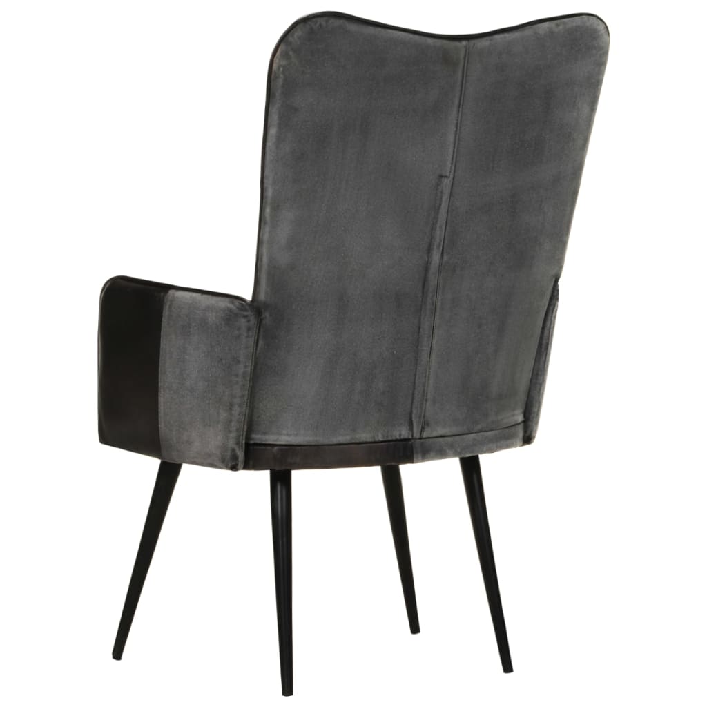 Chaise à oreilles Noir et gris Cuir véritable - XIOS