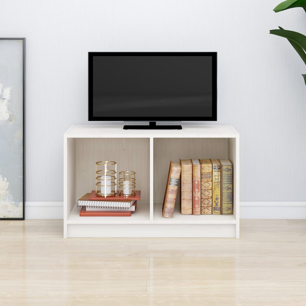 Meuble TV Blanc 70x33x42 cm Bois de pin massif - XIOS