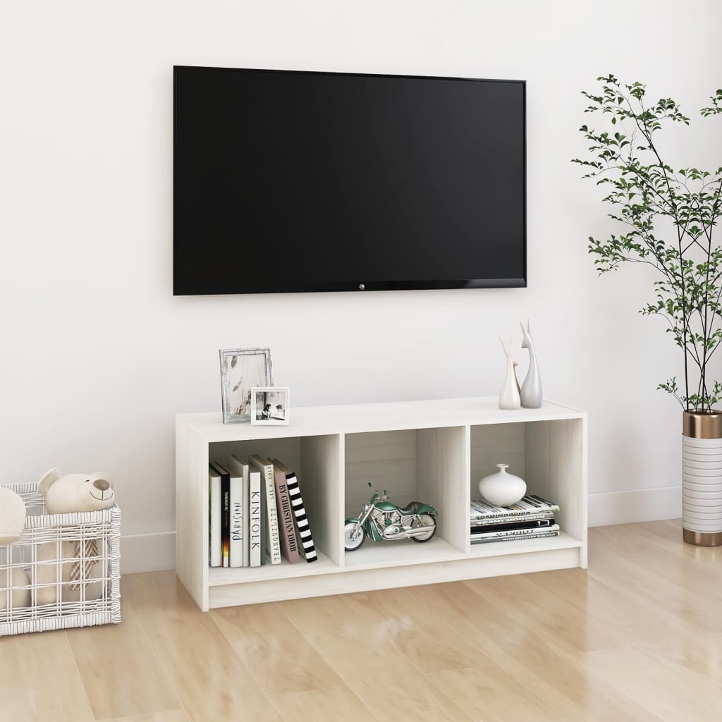Meuble TV Blanc 104x33x41 cm Bois de pin massif - XIOS