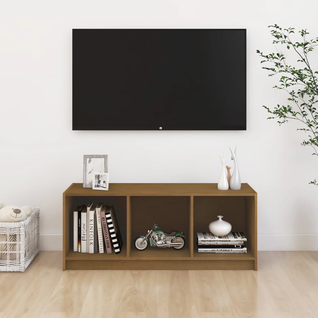 Meuble TV Marron miel 104x33x41 cm Bois de pin massif - XIOS