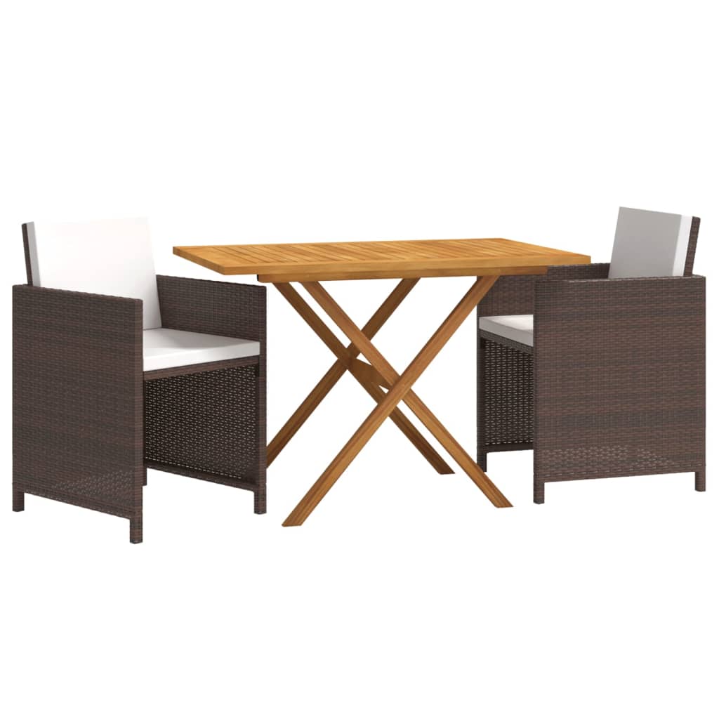 Ensemble à manger de jardin et coussins 3 pcs Marron