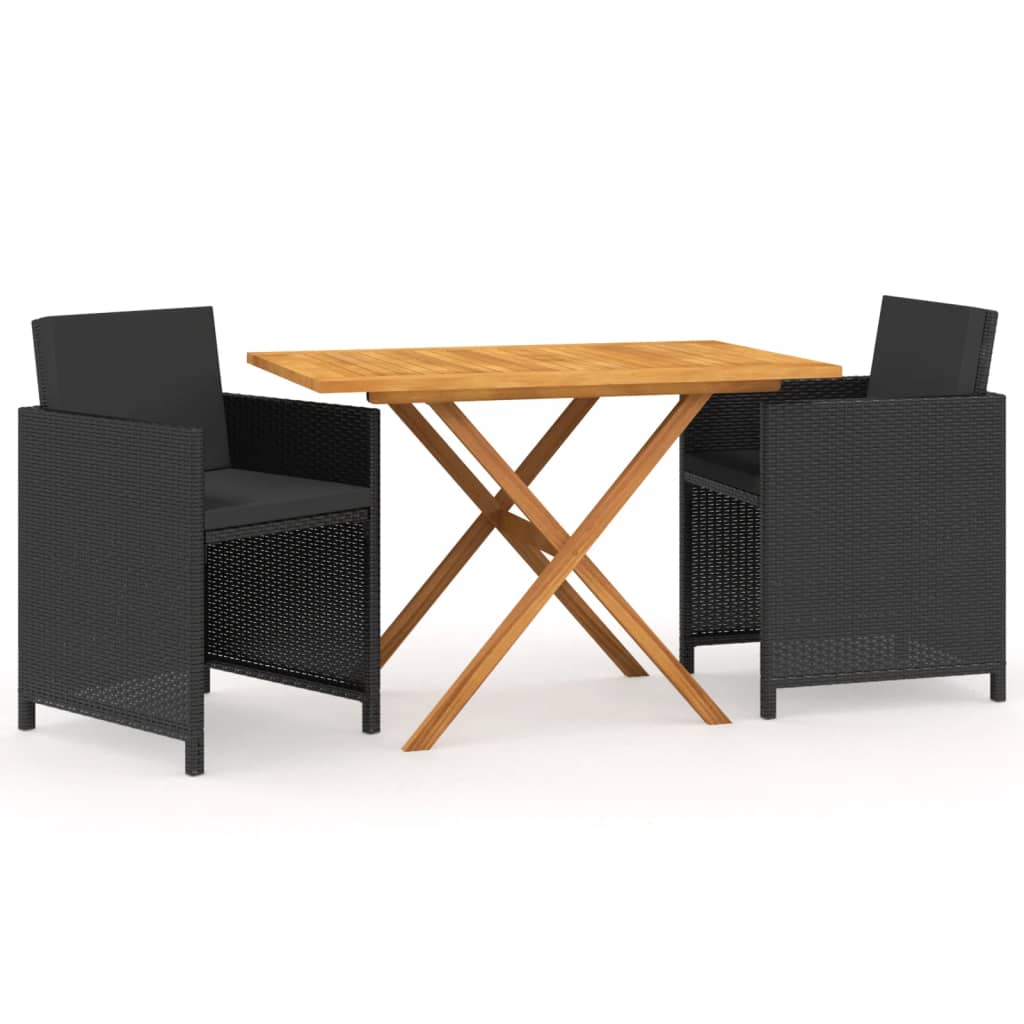 Ensemble à manger de jardin avec coussins 3 pcs noir