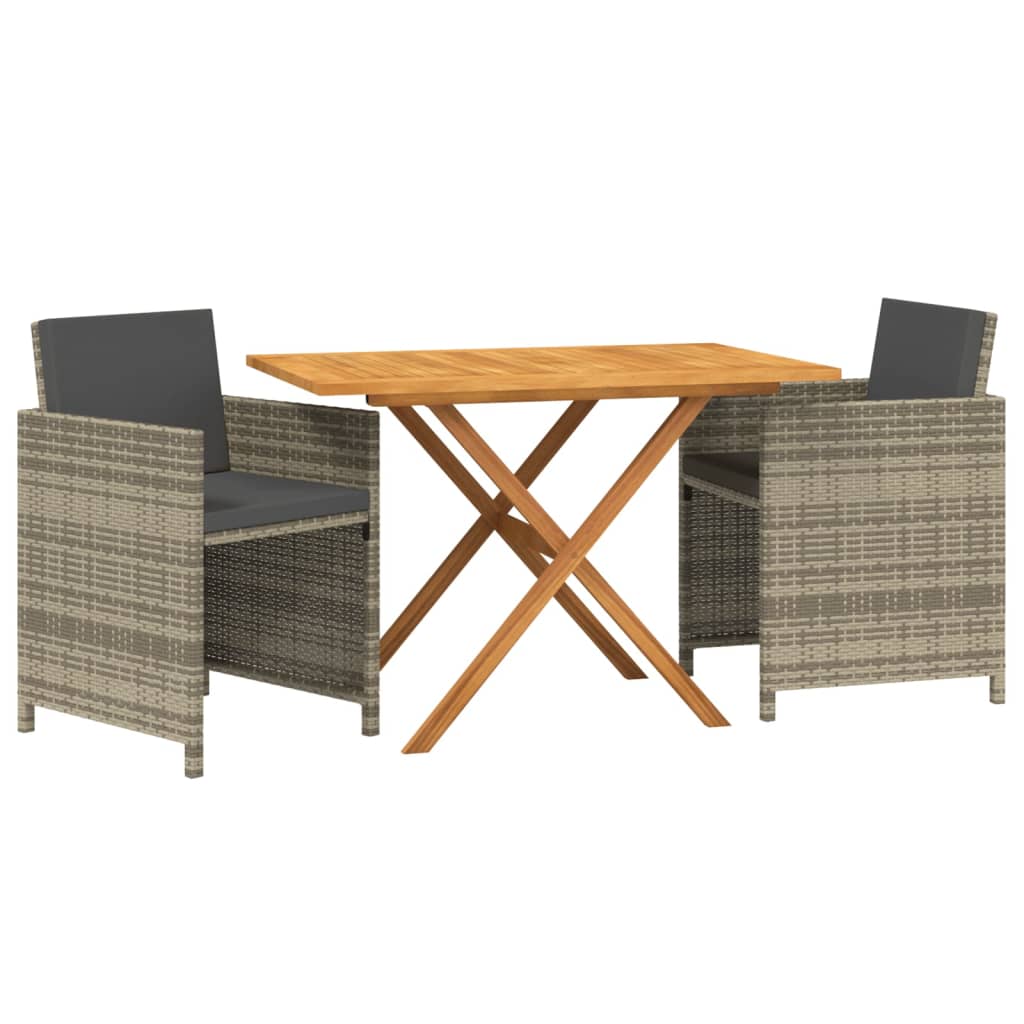 Ensemble à manger de jardin 3 pcs avec coussins Gris