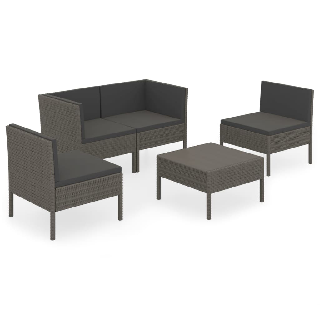Salon de jardin 5 pcs avec coussins résine tressée gris