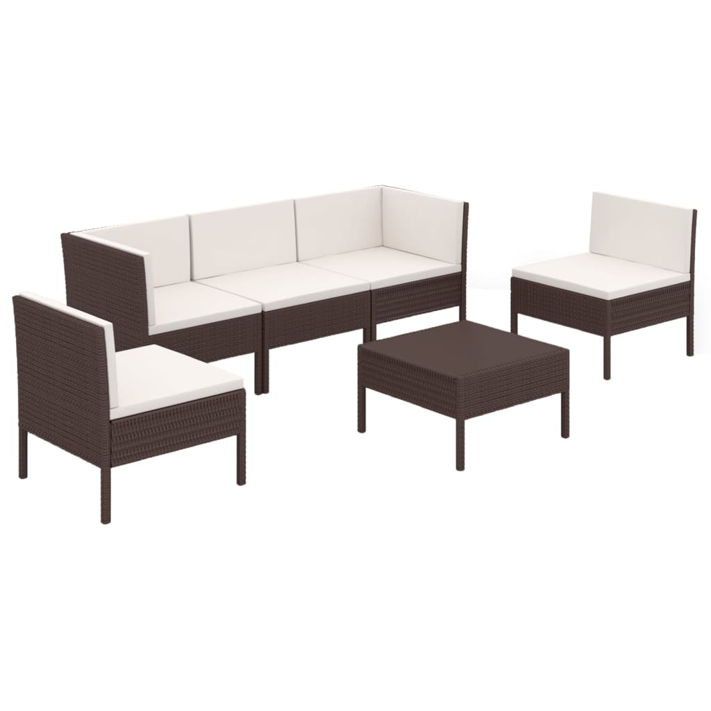 Salon de jardin 6 pcs avec coussins Résine tressée Marron