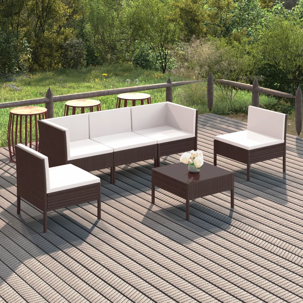 Salon de jardin 6 pcs avec coussins Résine tressée Marron