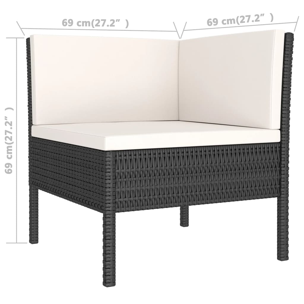 Salon de jardin 6 pcs avec coussins résine tressée noir