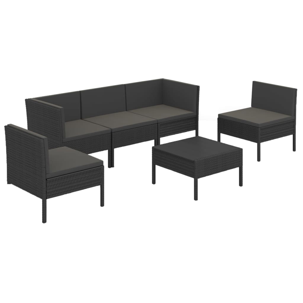 Salon de jardin 6 pcs avec coussins résine tressée noir