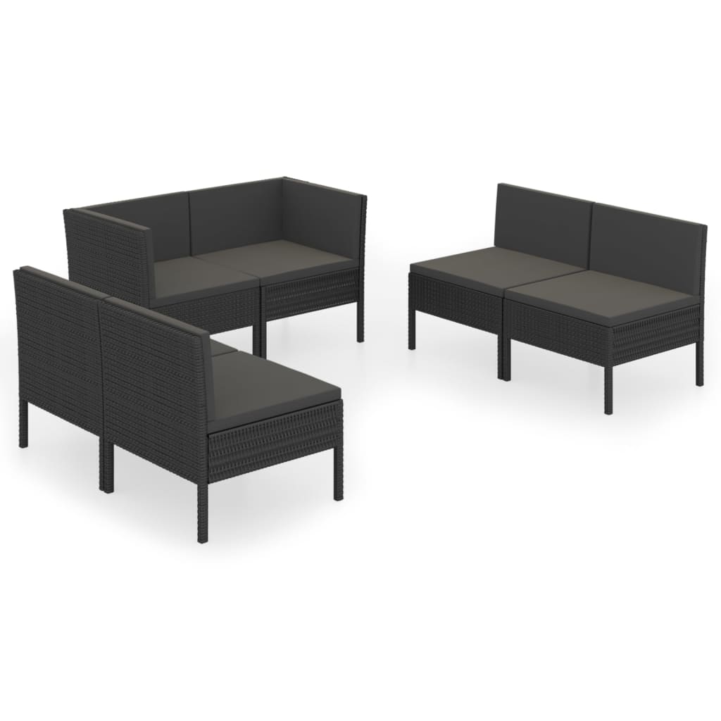 Salon de jardin 6 pcs avec coussins résine tressée noir