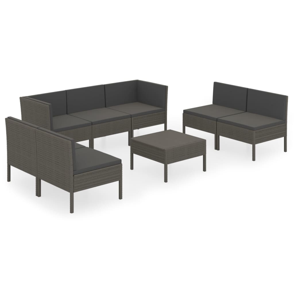 Salon de jardin 8 pcs avec coussins résine tressée gris
