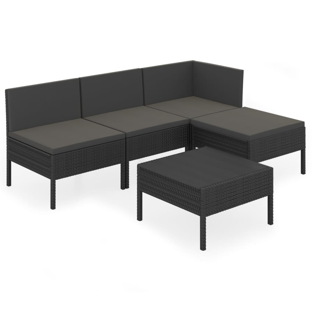 Salon de jardin 5 pcs avec coussins résine tressée noir