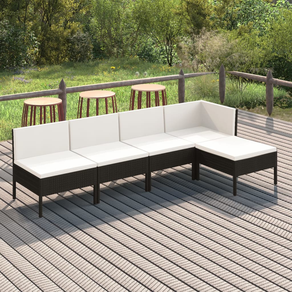 Salon de jardin 5 pcs avec coussins résine tressée noir