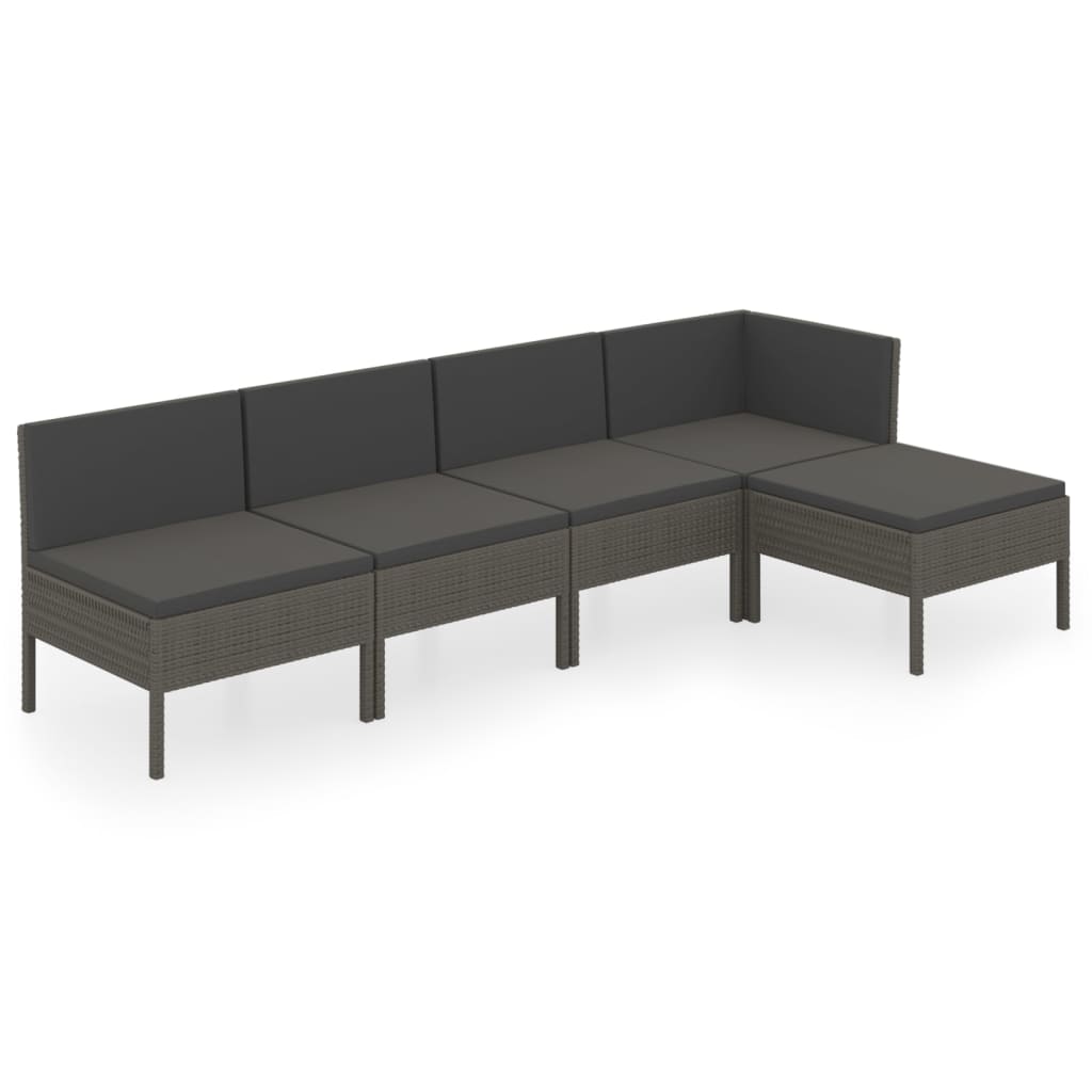 Salon de jardin 5 pcs avec coussins résine tressée gris