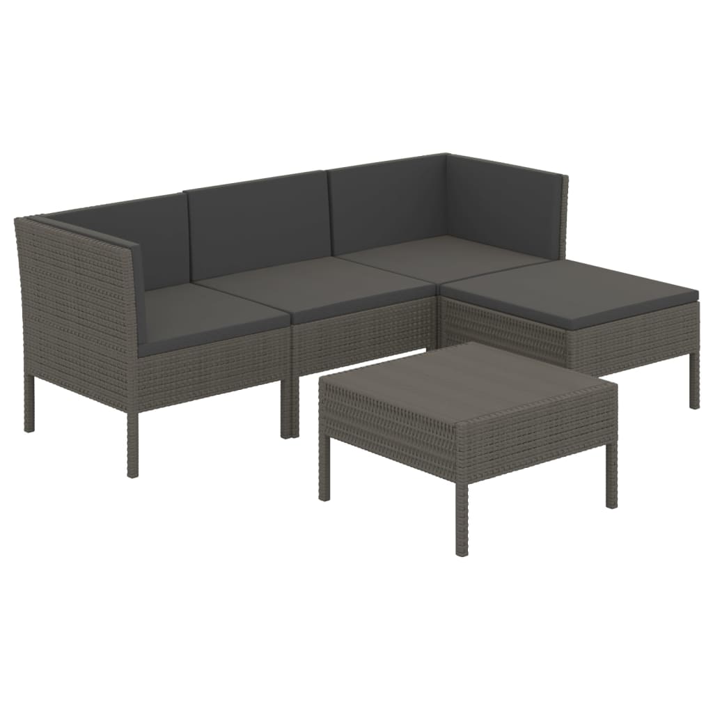 Salon de jardin 5 pcs avec coussins résine tressée gris