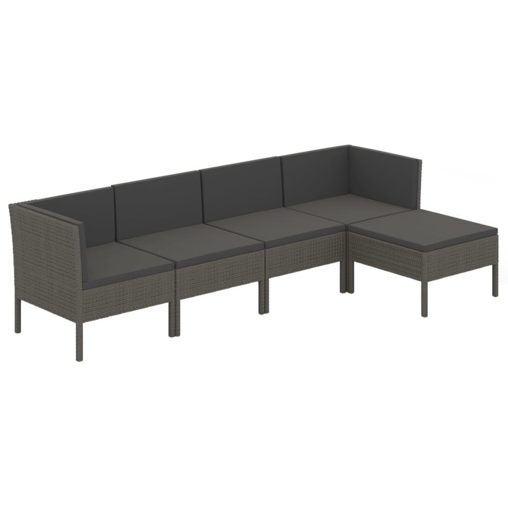 Salon de jardin 5 pcs avec coussins résine tressée gris