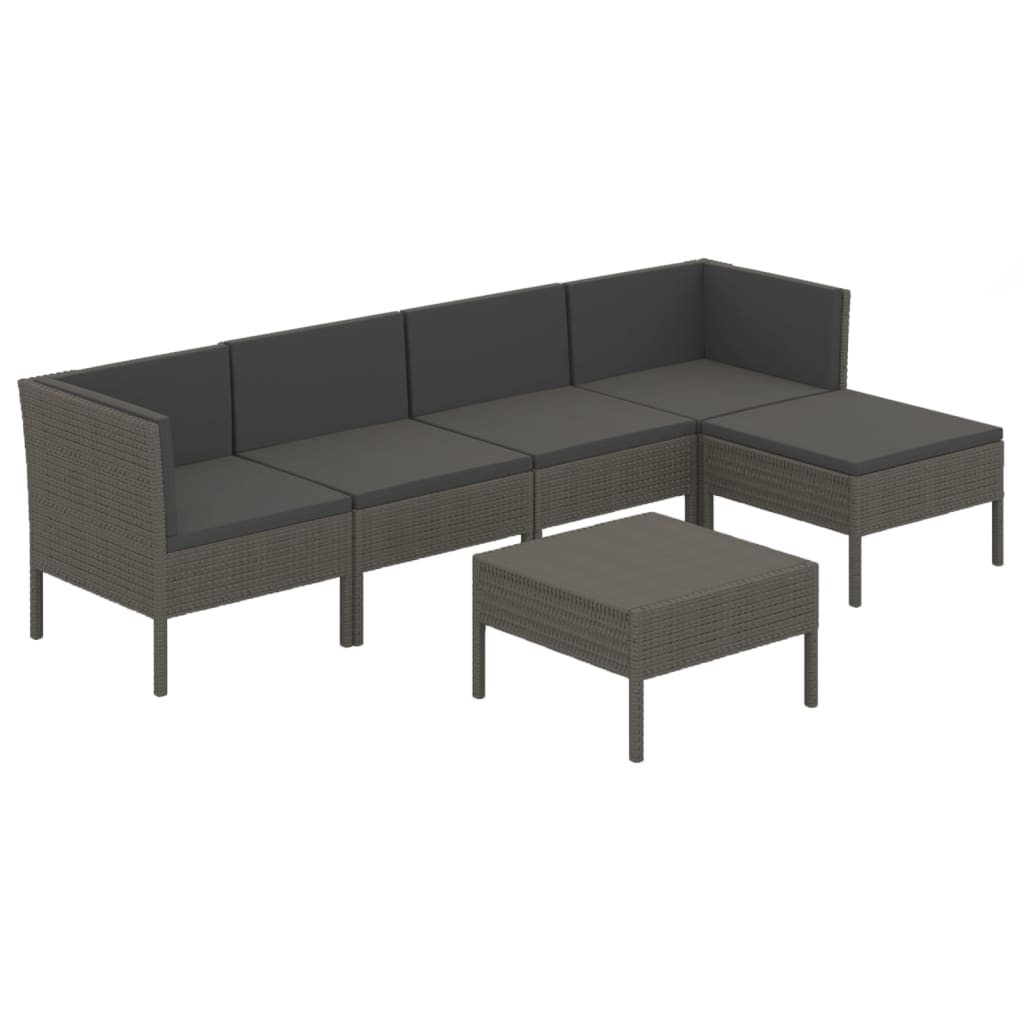 Salon de jardin 6 pcs avec coussins résine tressée gris