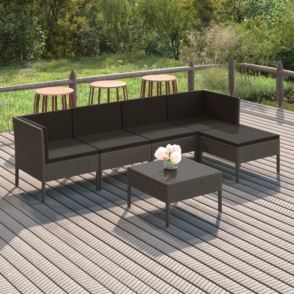 Salon de jardin 6 pcs avec coussins résine tressée gris