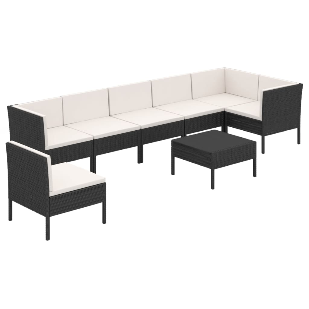 Salon de jardin 8 pcs avec coussins résine tressée noir