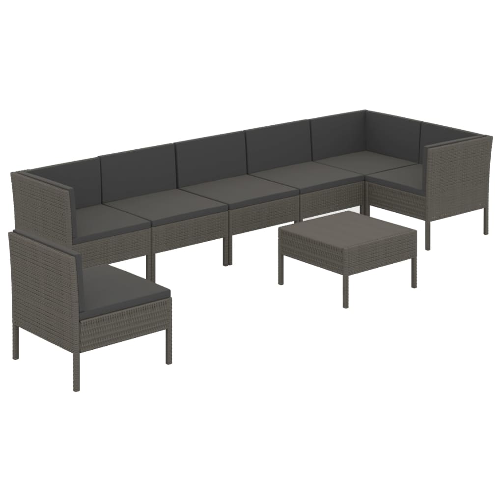 Salon de jardin 8 pcs avec coussins résine tressée gris