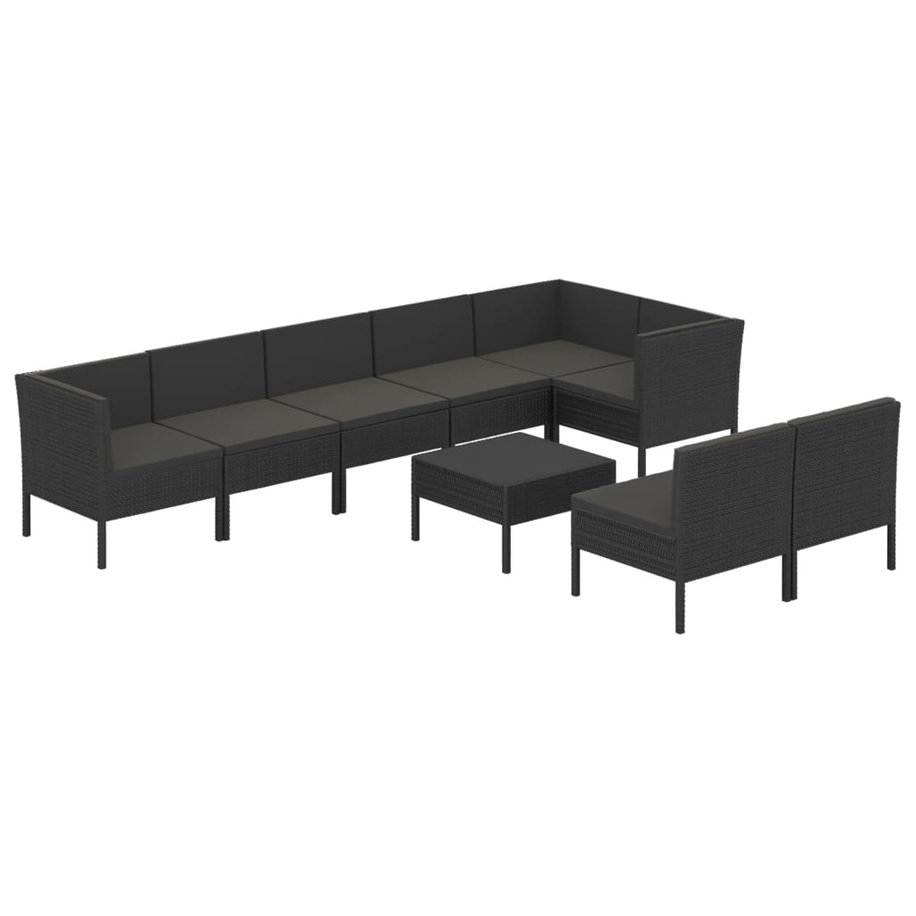 Salon de jardin 9 pcs avec coussins Résine tressée Noir