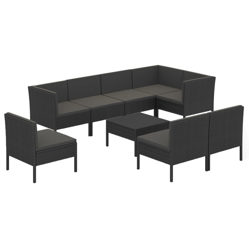 Salon de jardin 9 pcs avec coussins Résine tressée Noir