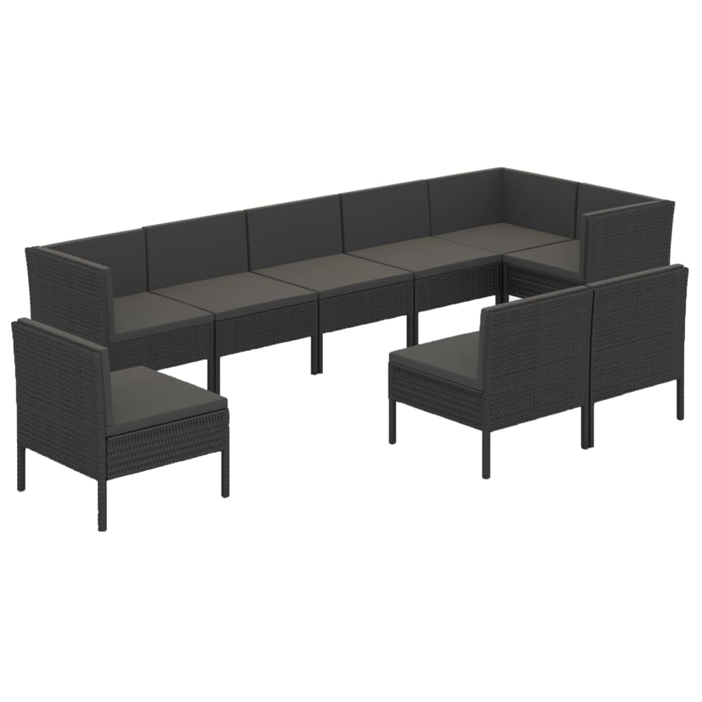 Salon de jardin 9 pcs avec coussins Résine tressée Noir