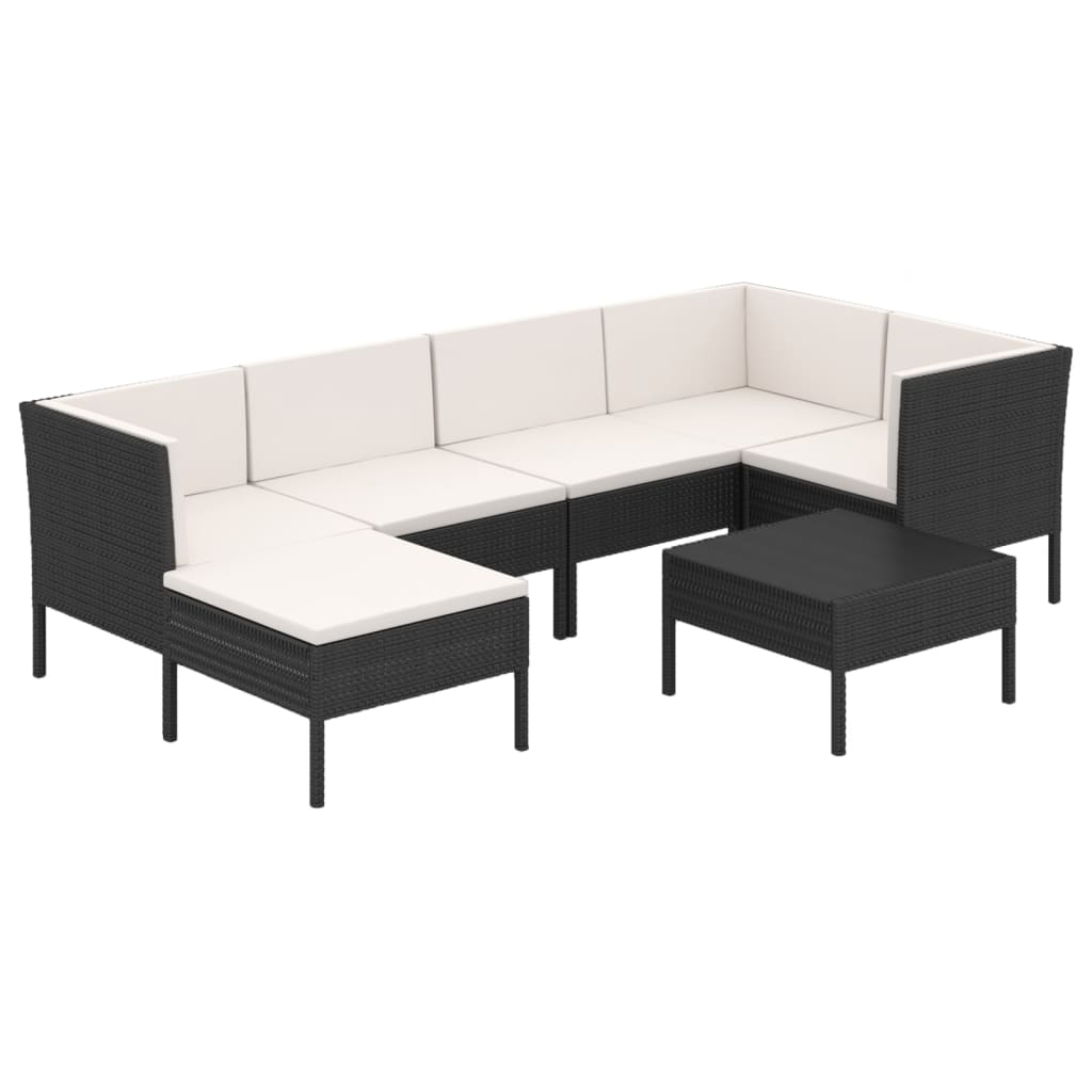 Salon de jardin 7 pcs avec coussins Résine tressée Noir