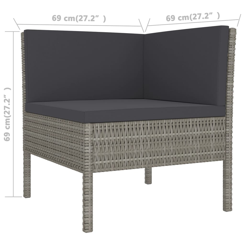 Salon de jardin 7 pcs avec coussins résine tressée gris