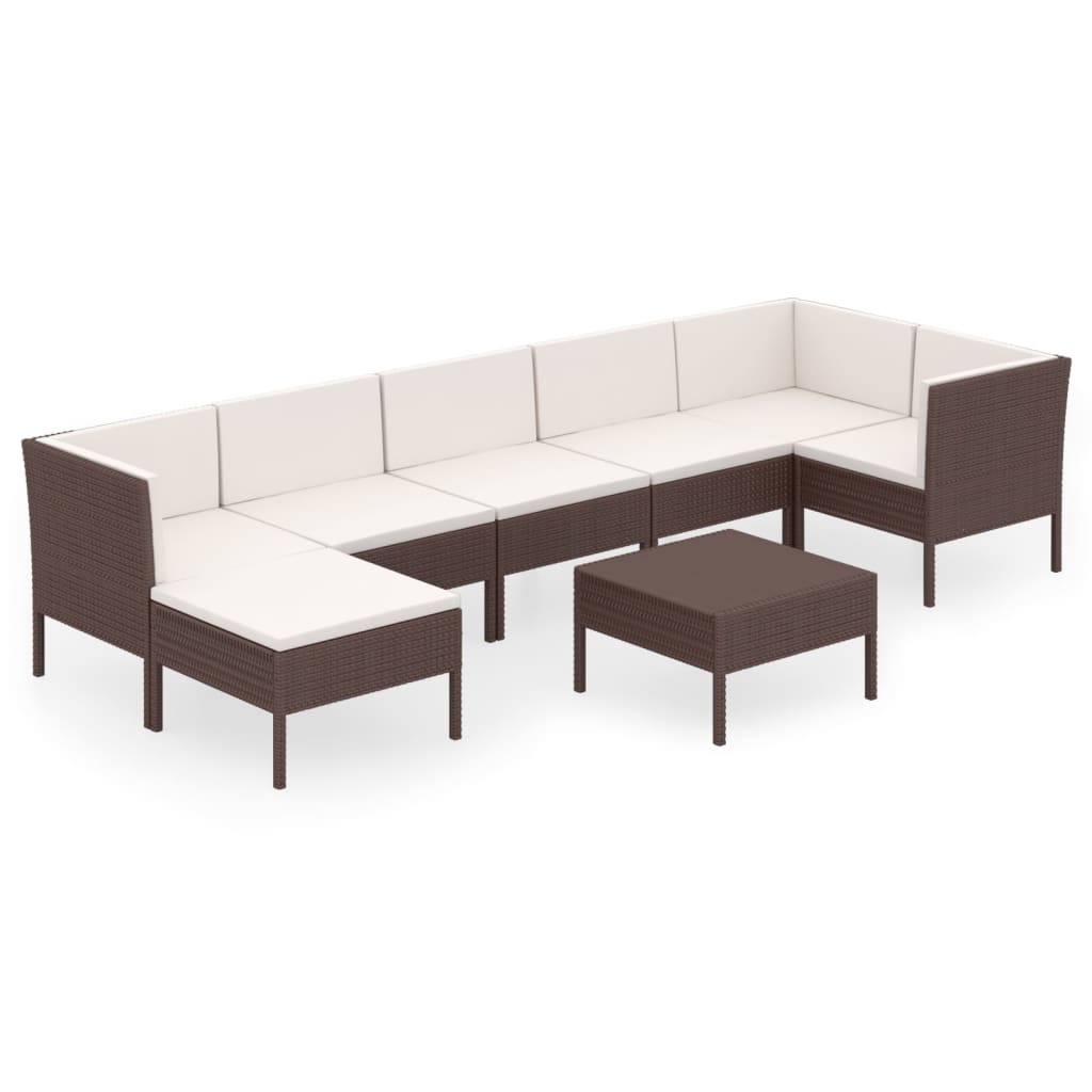 Salon de jardin 8 pcs avec coussins résine tressée marron