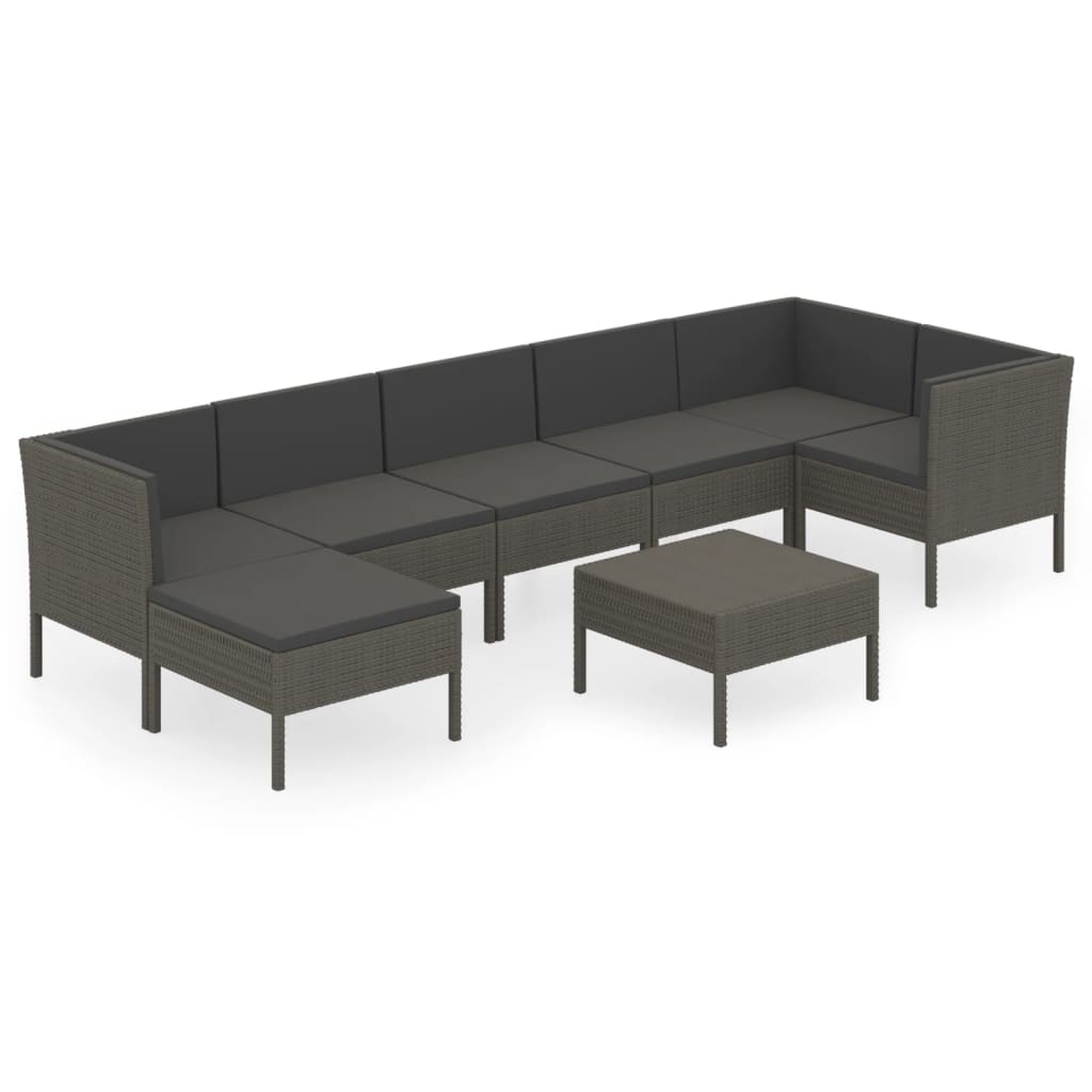 Salon de jardin 8 pcs avec coussins résine tressée gris