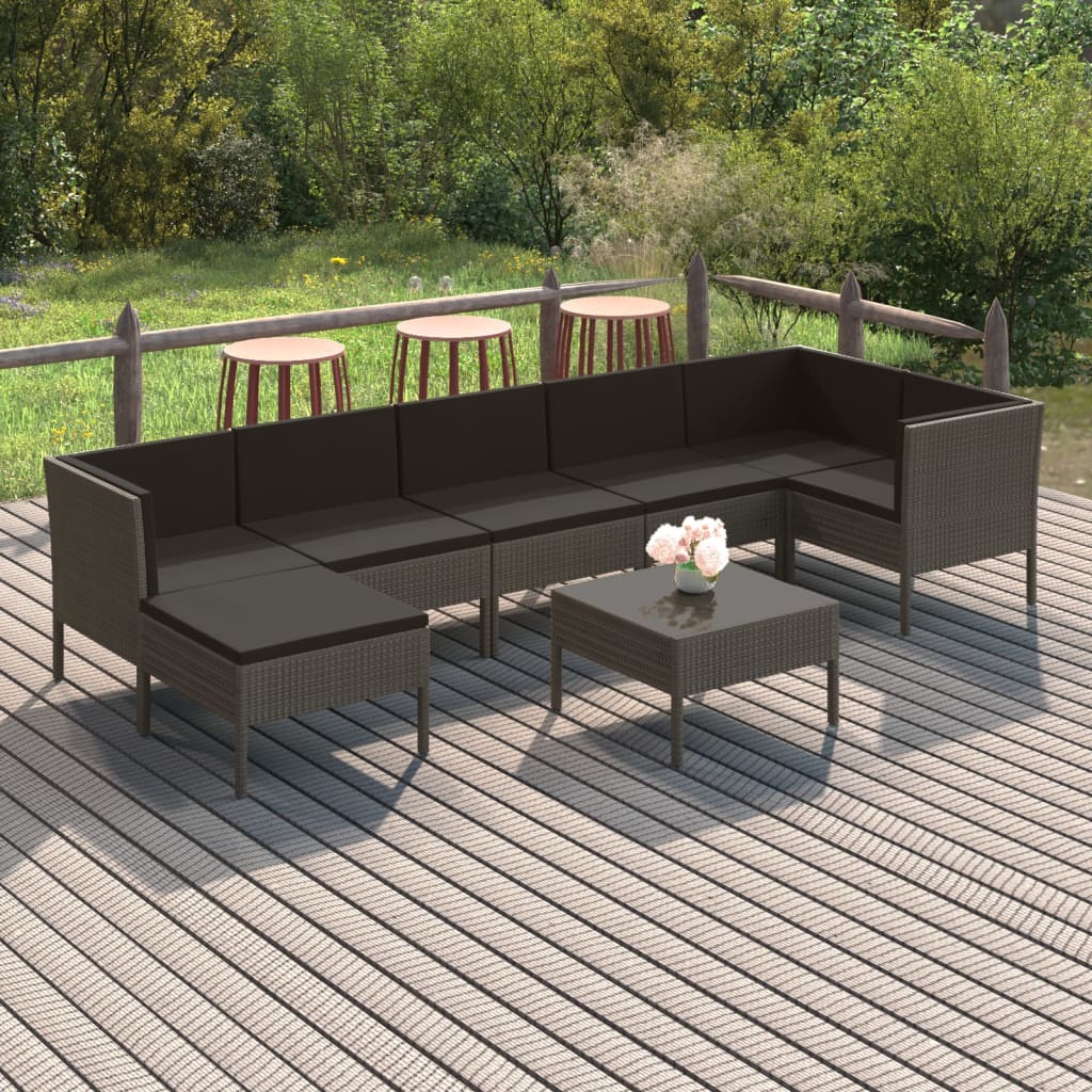 Salon de jardin 8 pcs avec coussins résine tressée gris