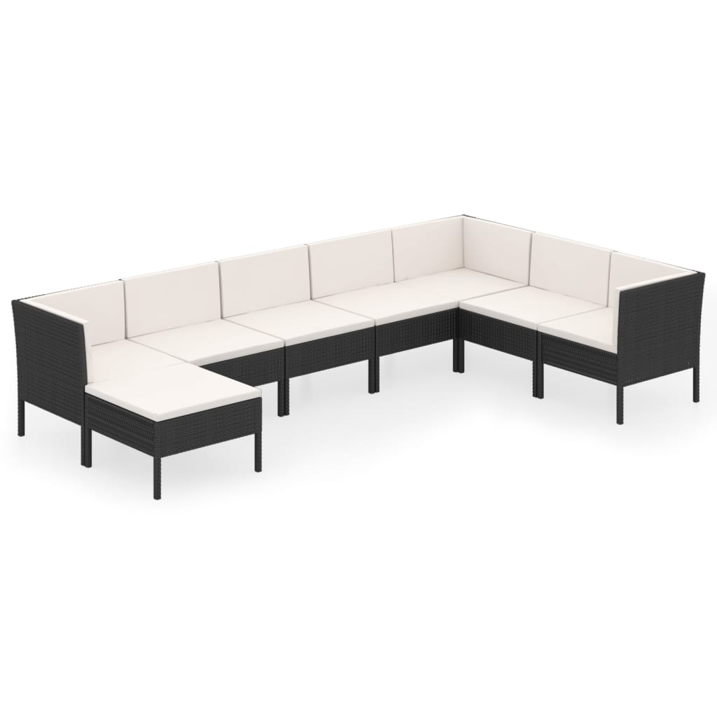 Salon de jardin 8 pcs avec coussins résine tressée noir