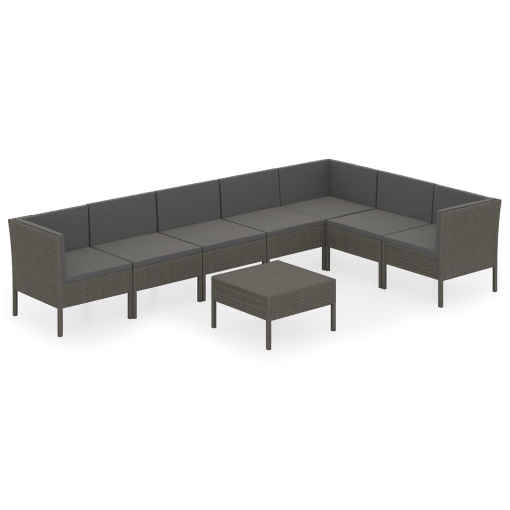 Salon de jardin 8 pcs avec coussins résine tressée gris