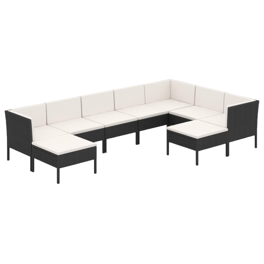 Salon de jardin 9 pcs avec coussins Résine tressée Noir