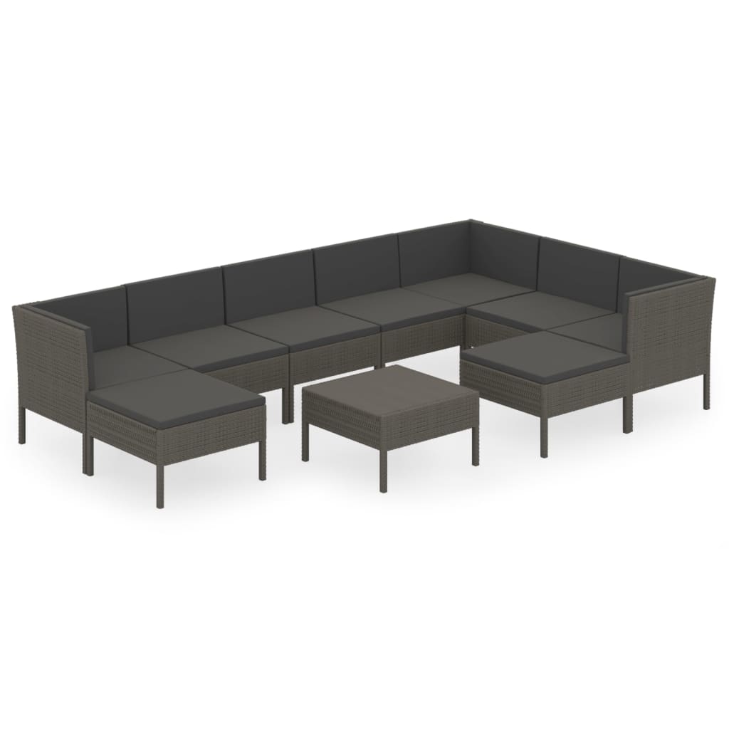 Salon de jardin 10 pcs avec coussins Résine tressée Gris