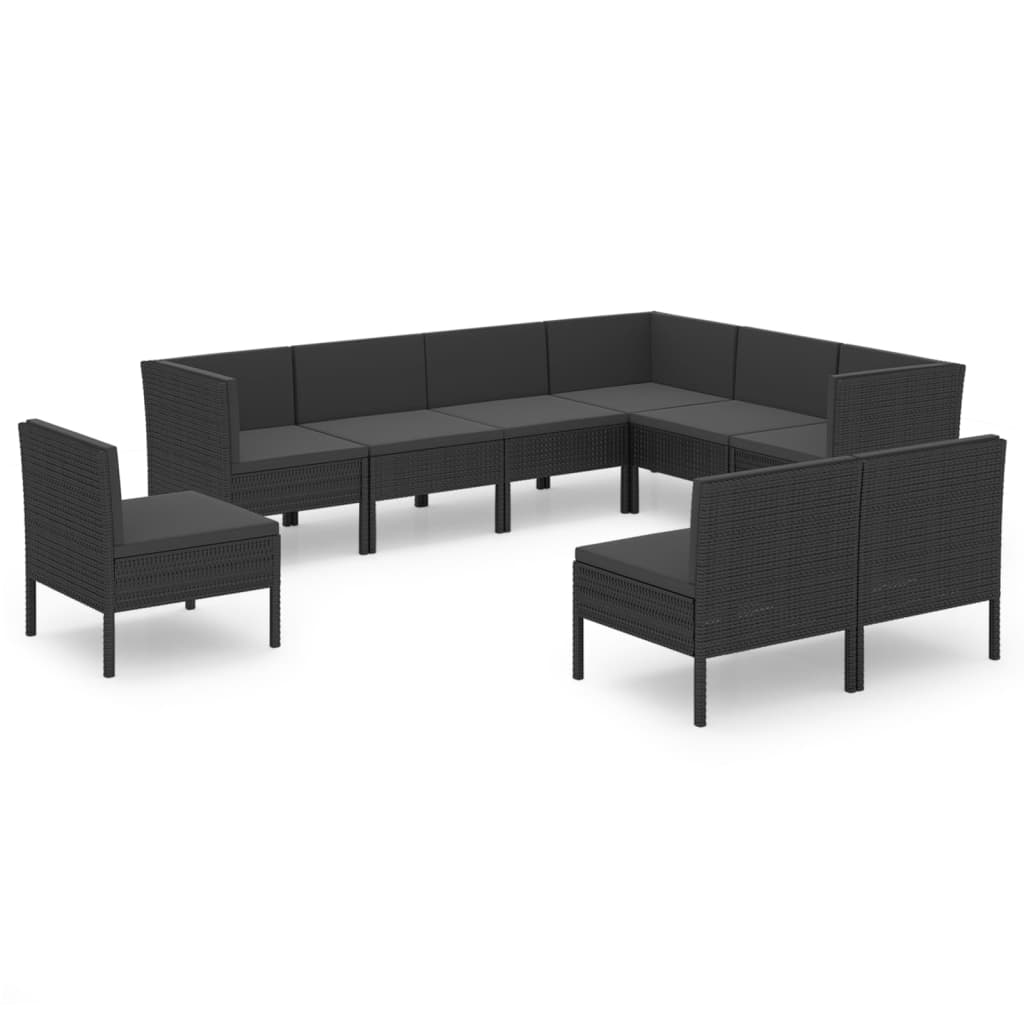 Salon de jardin 9 pcs avec coussins Résine tressée Noir
