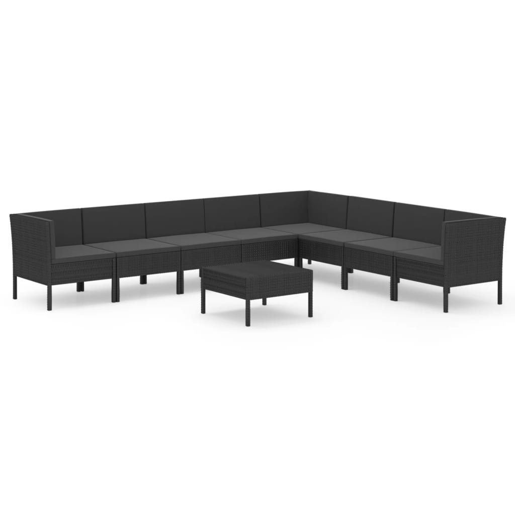 Salon de jardin 9 pcs avec coussins Résine tressée Noir