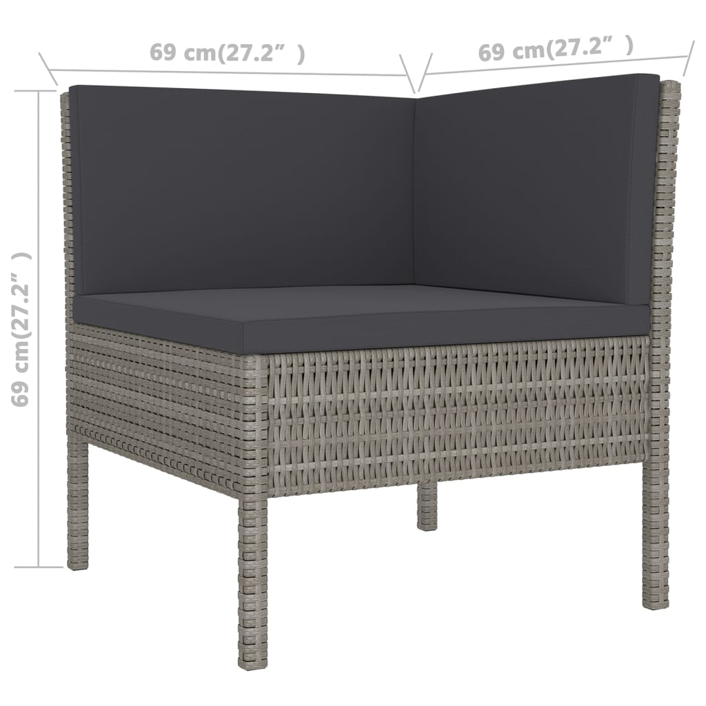 Salon de jardin 14 pcs avec coussins Résine tressée Gris