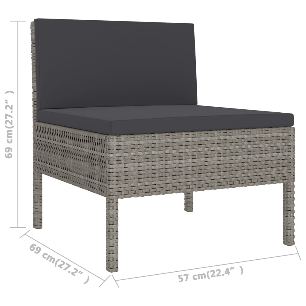 Salon de jardin 7 pcs avec coussins résine tressée gris