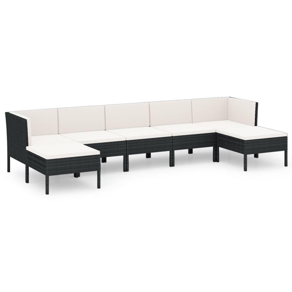 Salon de jardin 7 pcs avec coussins Résine tressée Noir