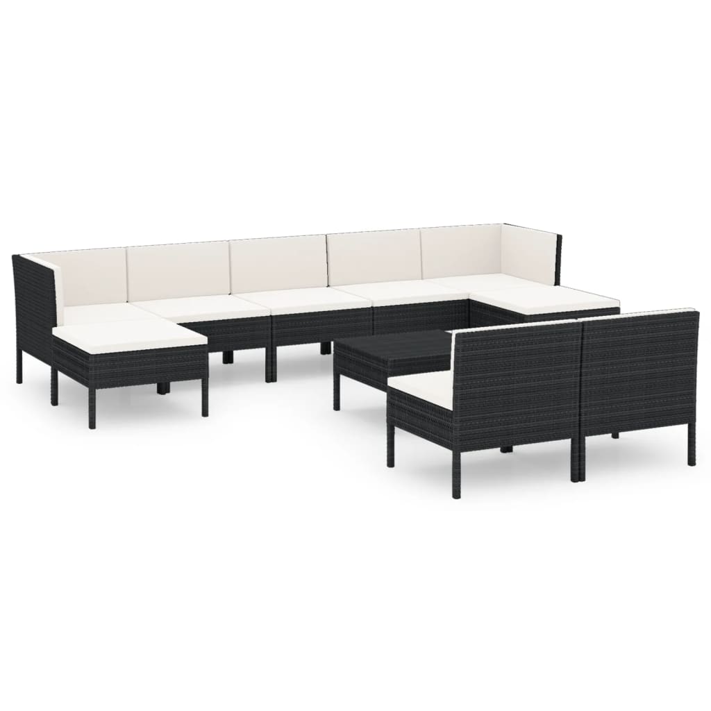 Salon de jardin 10 pcs avec coussins Résine tressée Noir