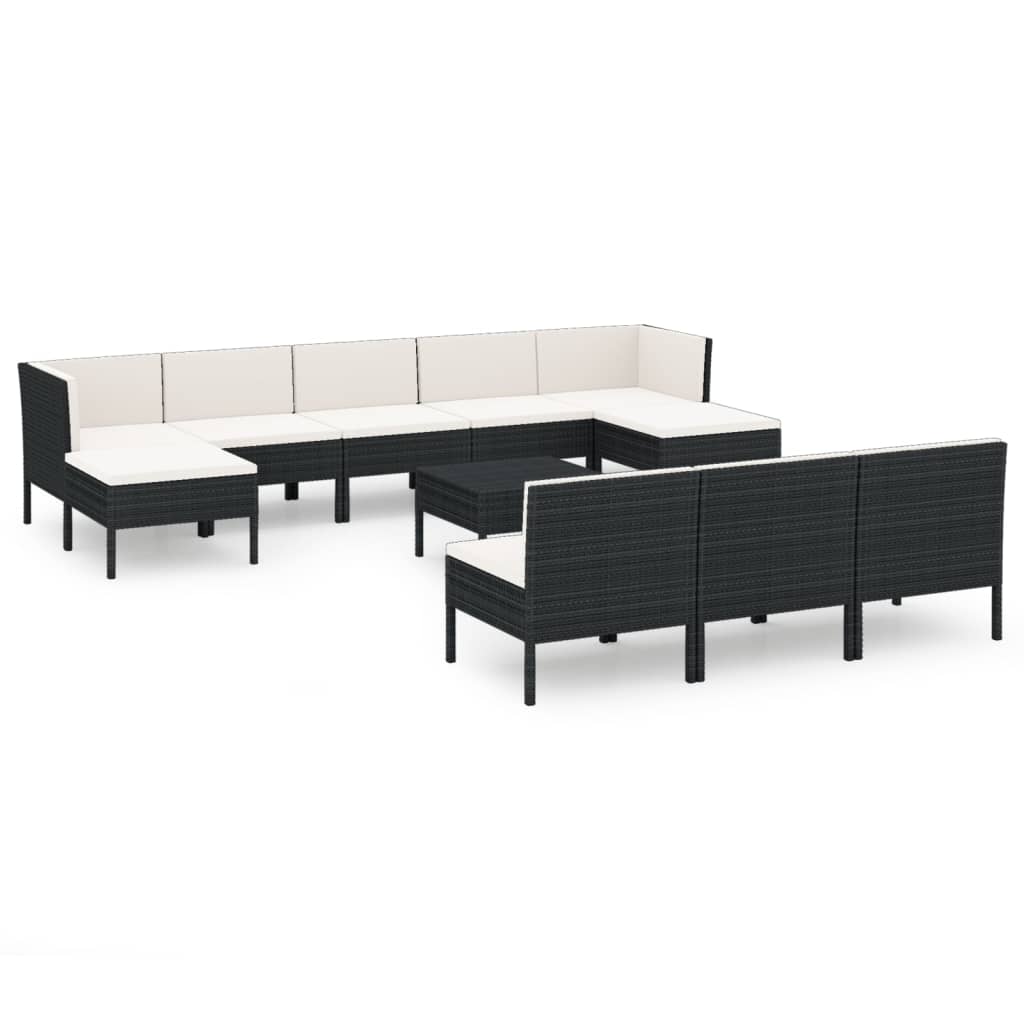 Salon de jardin 11 pcs avec coussins Résine tressée Noir - XIOS