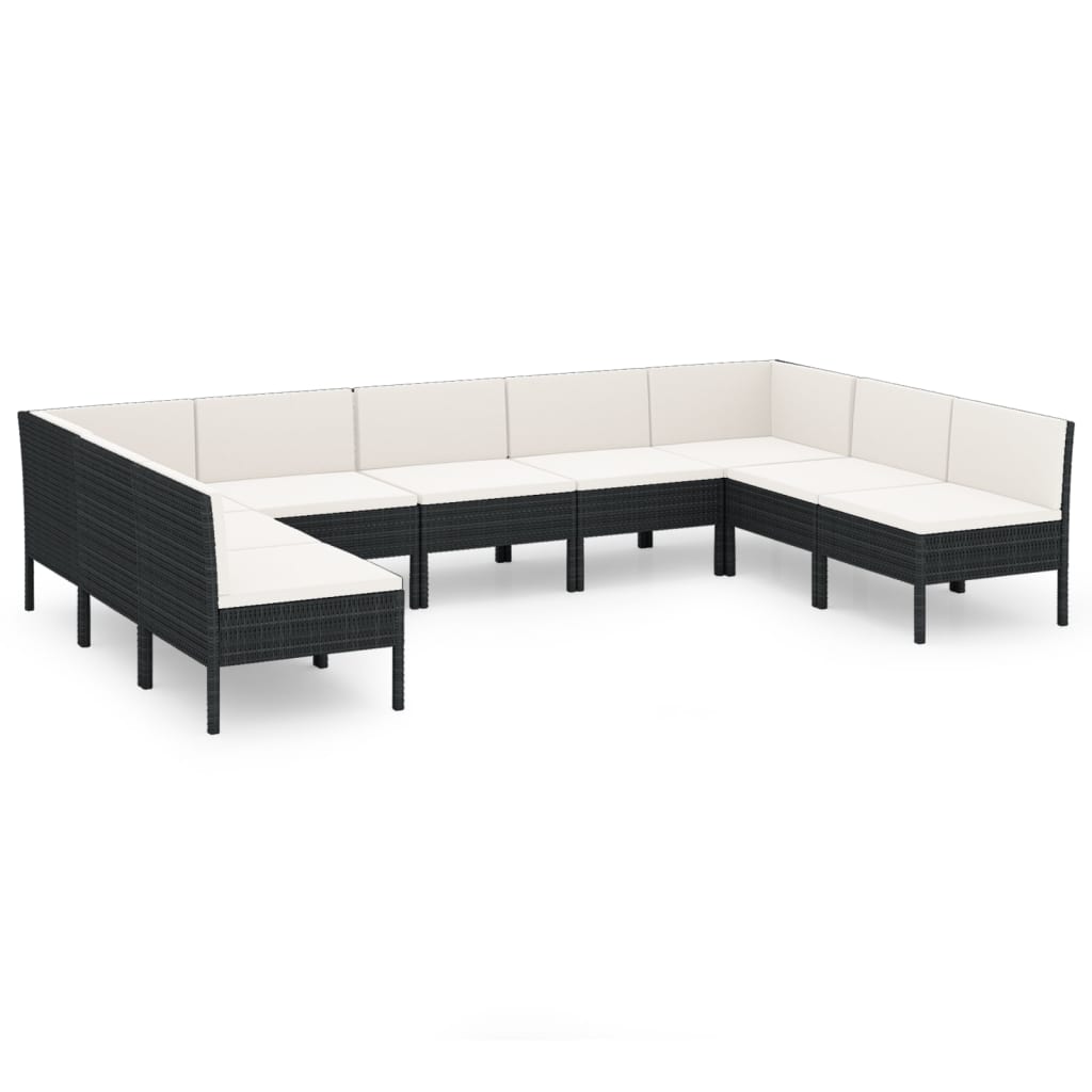 Salon de jardin 9 pcs avec coussins Résine tressée Noir